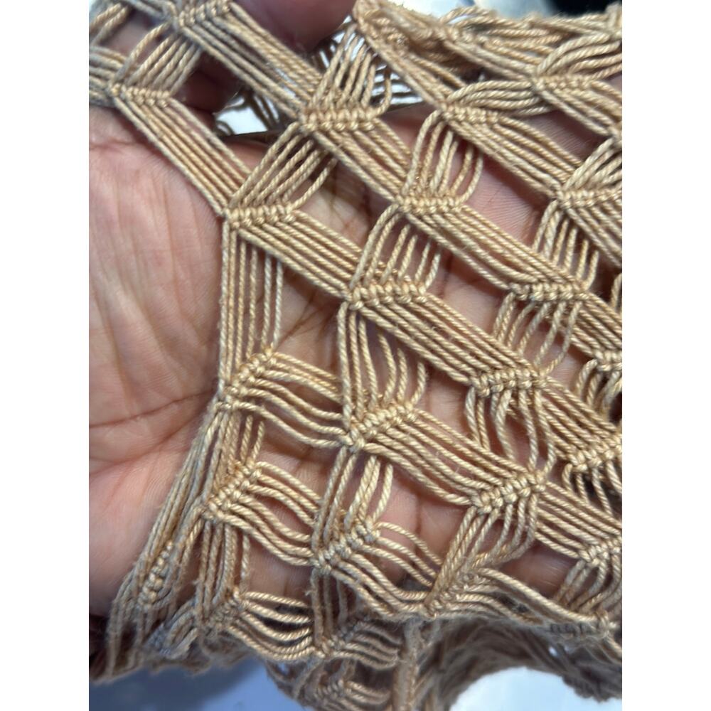 Vintage Boho Macramé Handbag with Wooden Ring Handles – Handmade Knit Tote - Picture 6 of 6